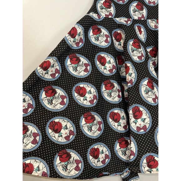 BELSIRA Knee-Length Circle VINTAGE Skirt with Waist‎ Ties Cat Print Rockabilly - Picture 4 of 11